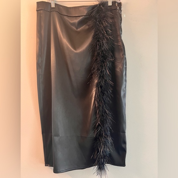 Black Satin Skirt with Feathers detail. Akira NWT - Picture 2 of 5